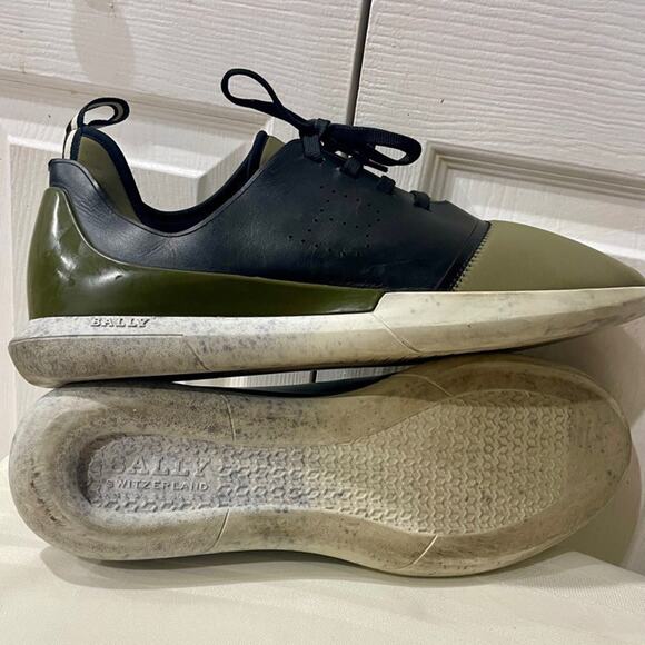 BALLY SNEAKERS MILITARY GREEN NEOPRENE BLACK LEATHER SZ 13 MADE IN ITALY - Picture 12 of 16